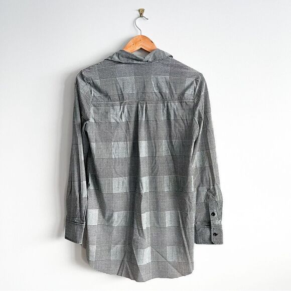 Tribal Tunic Blouse Houndstooth Soft Black White V-Neck Women's S Stretchy - Picture 2 of 8